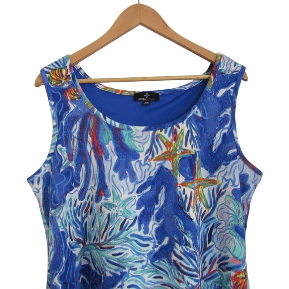 Ronni Nicole Blue Nautical Dress Size XL Sleeveless Ocean Starfish Stretch Beach - Picture 5 of 11